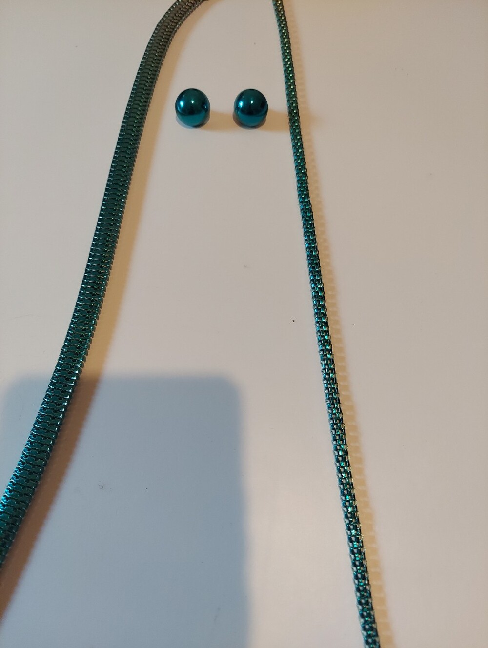 Teal Metallic Necklace and Matching Stud Earrings